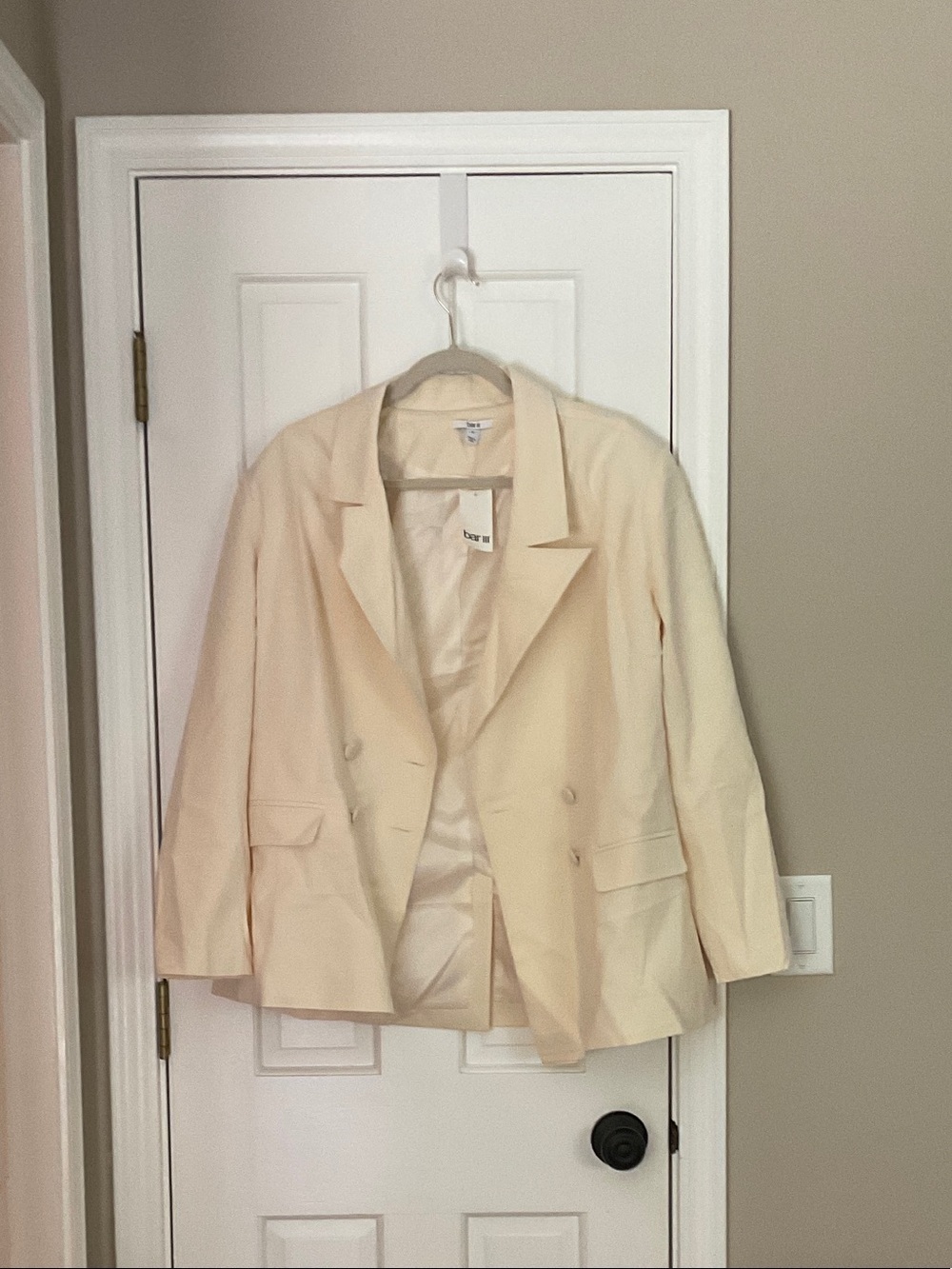 Bar III Cream Double-Breasted Blazer
